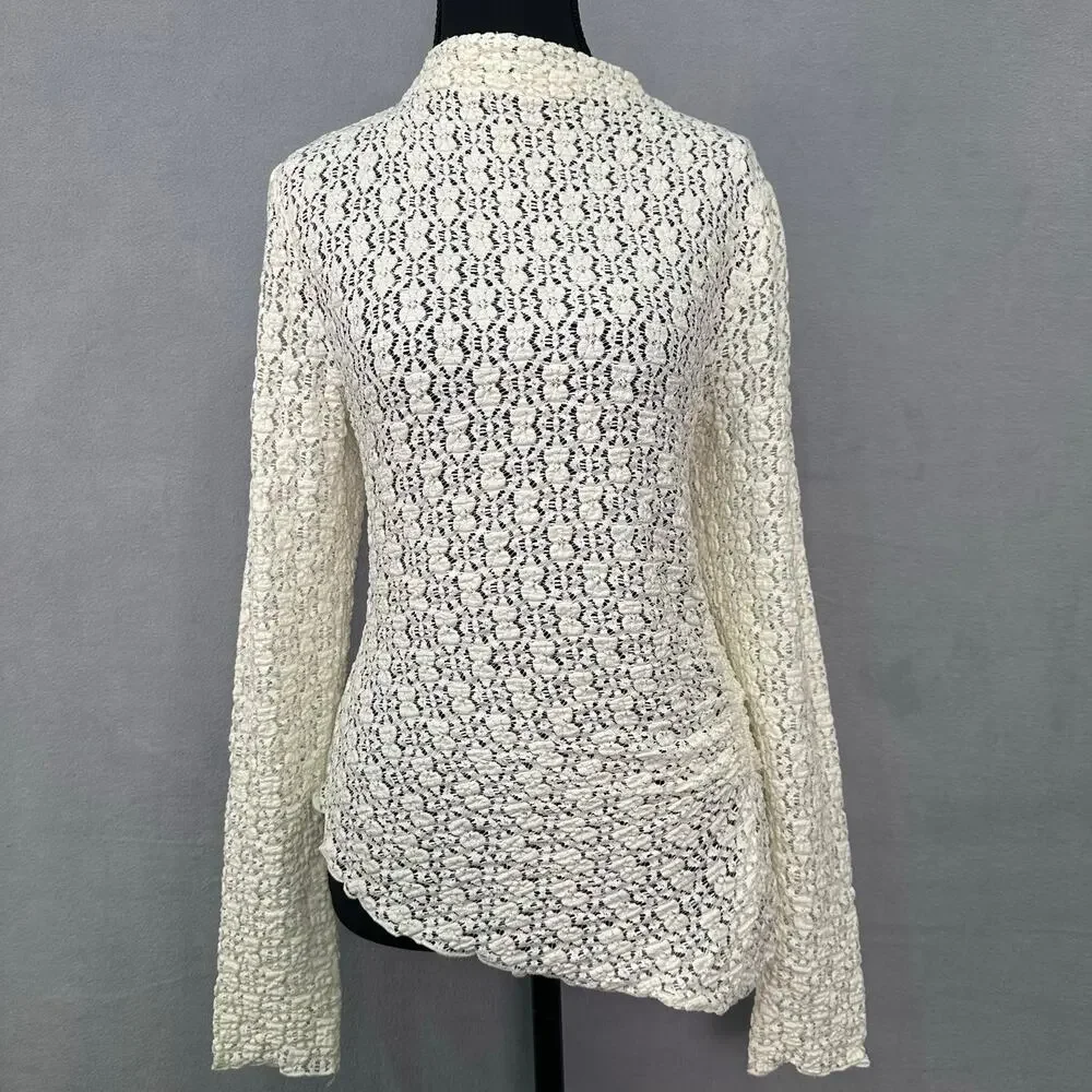 NWT Anthropologie Ivory Smocked Lace Sheer Mock Neck Long Sleeve Top Size M - Picture 3 of 13